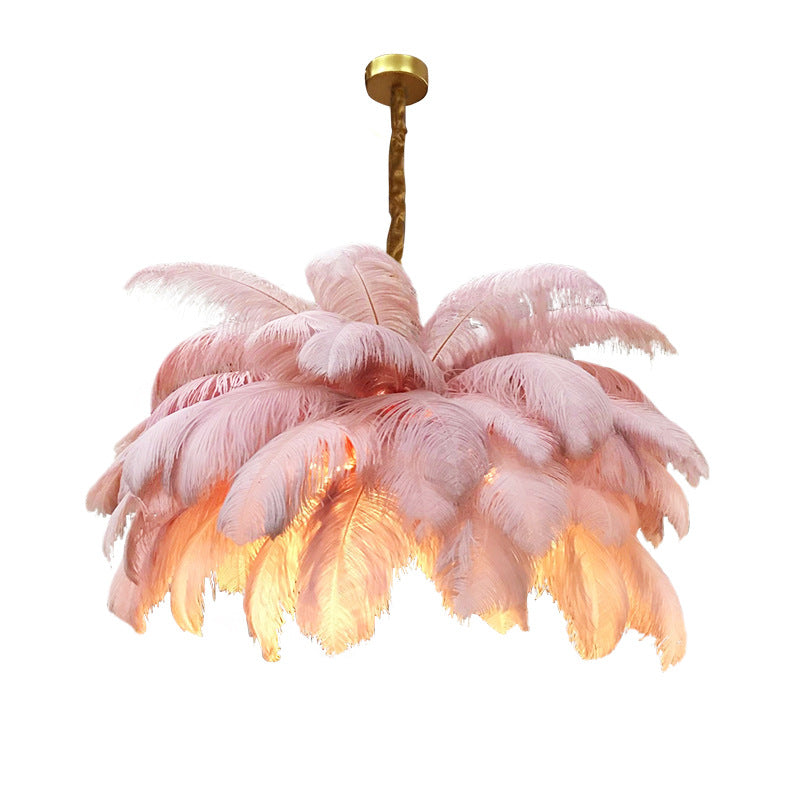 Cross-border explosive post-modern light luxury creative ostrich feather living room chandelier Nordic personality net red bedroom chandelier